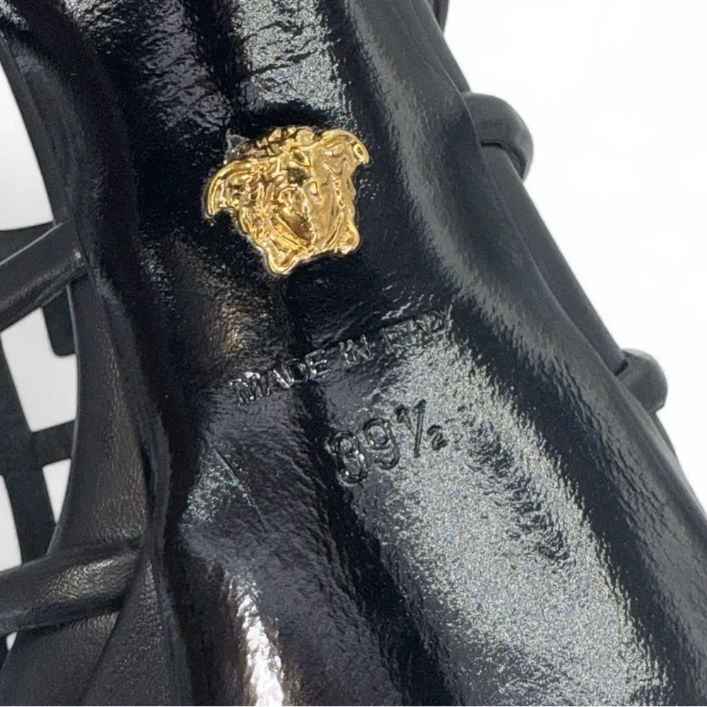 VERSACE Greca Maze Black Medusa Medallion Platform Sandals Size EU39.5